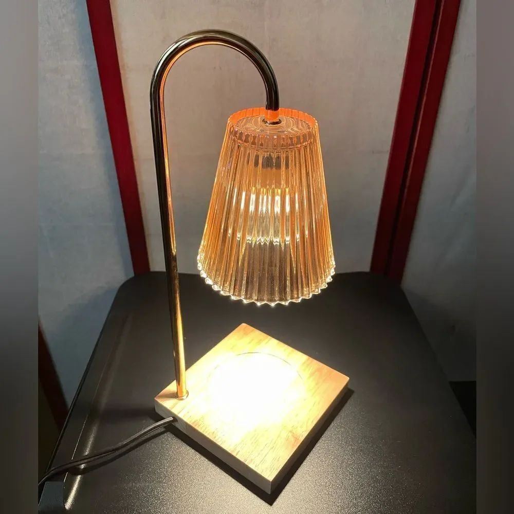 Elegant Candle Warmer Lamp w/Adjustable Brightness Stylish Wood, Metal & Glass - Picture 13 of 13